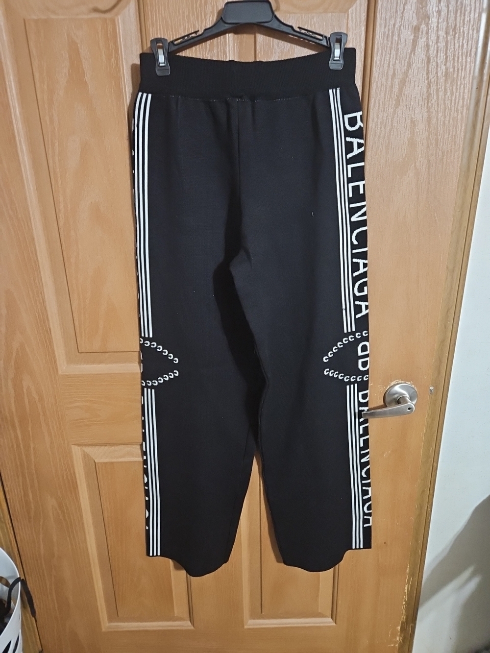 Balenciaga Black Sweat Pants with White Logo Stripes